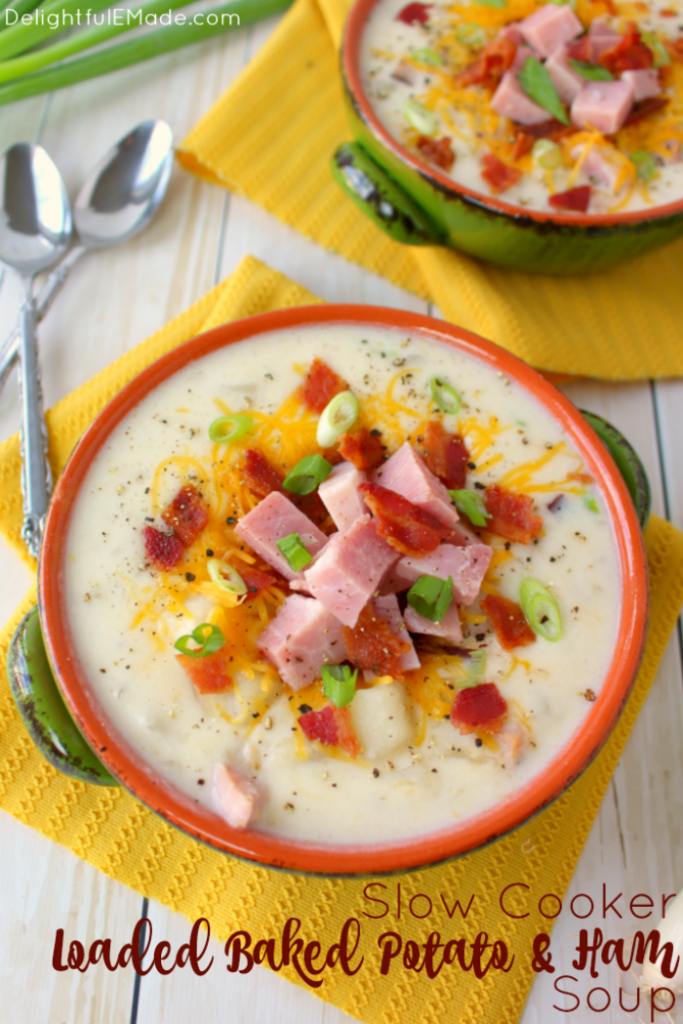 Slow Cooker Loaded Baked Potato and Ham Soup 