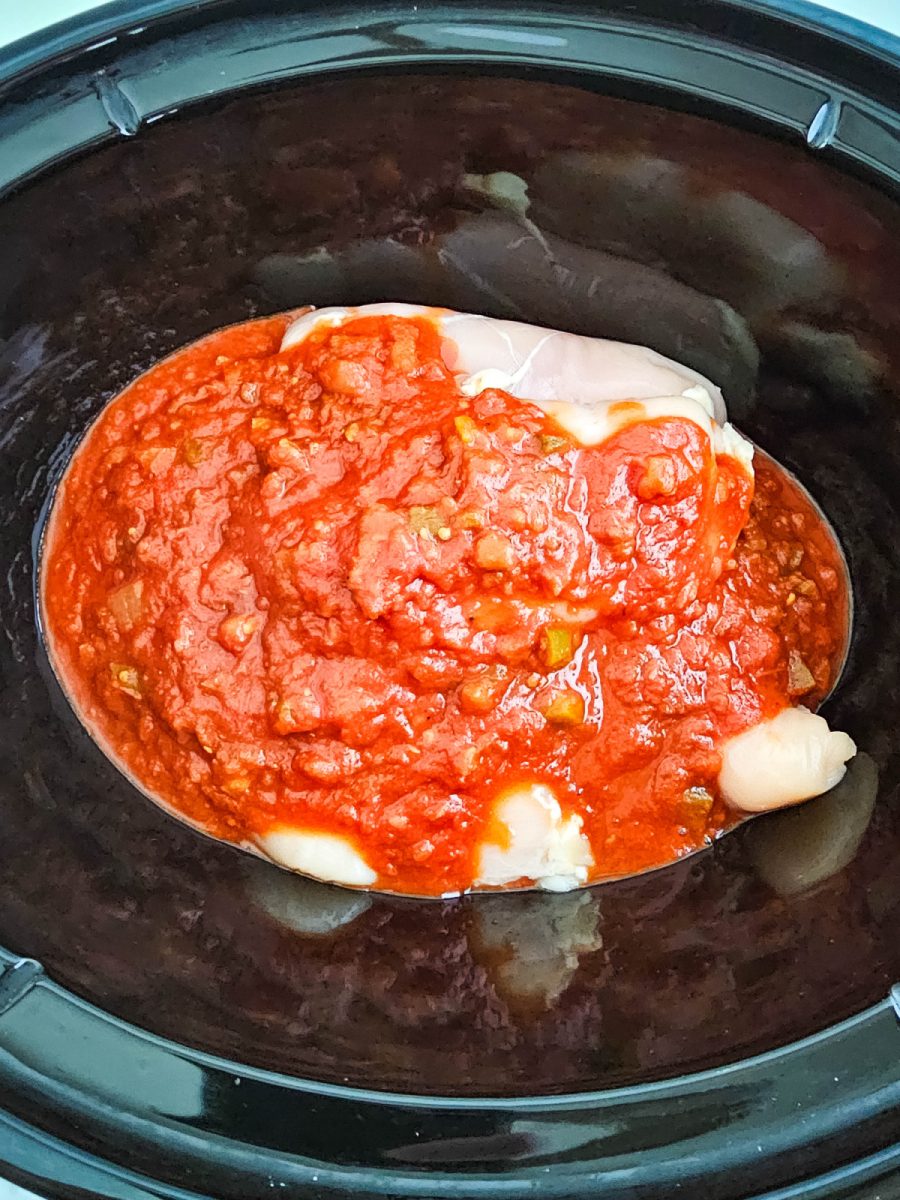 add salsa and seasoning to slow cooker