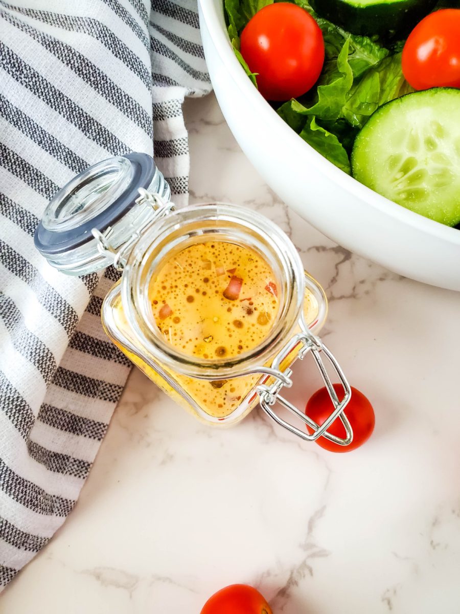 homemade salad dressing in small jar