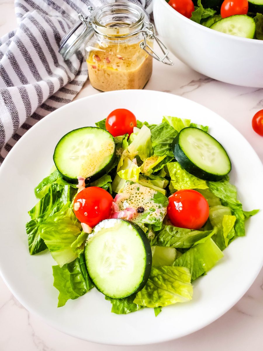 red wine vinaigrette drizzled over salad