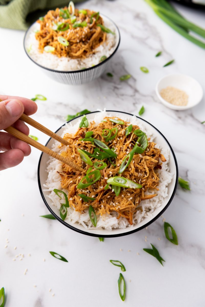 chopsticks with sesame honey chicken