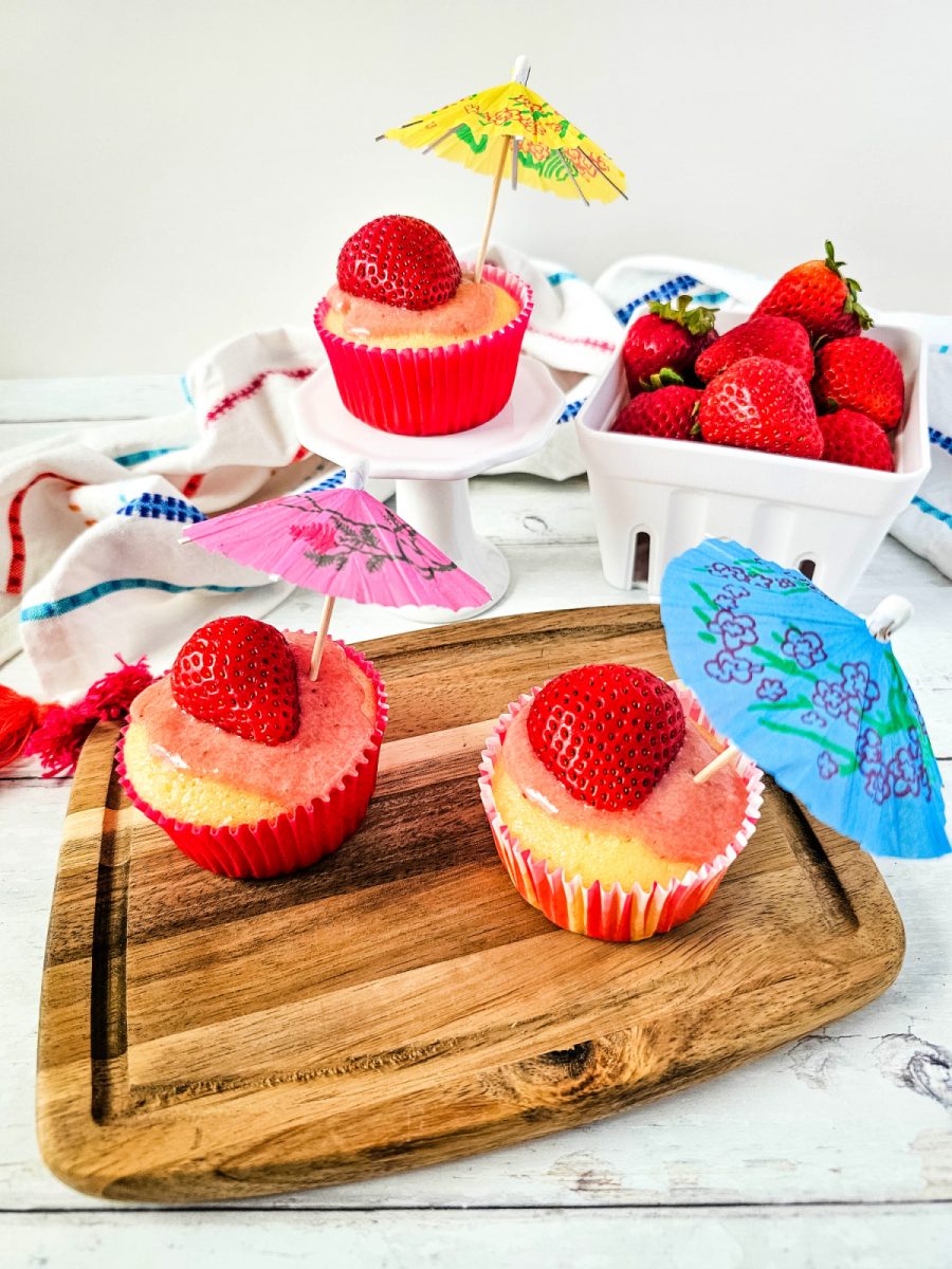 3 strawberry filled cupcakes