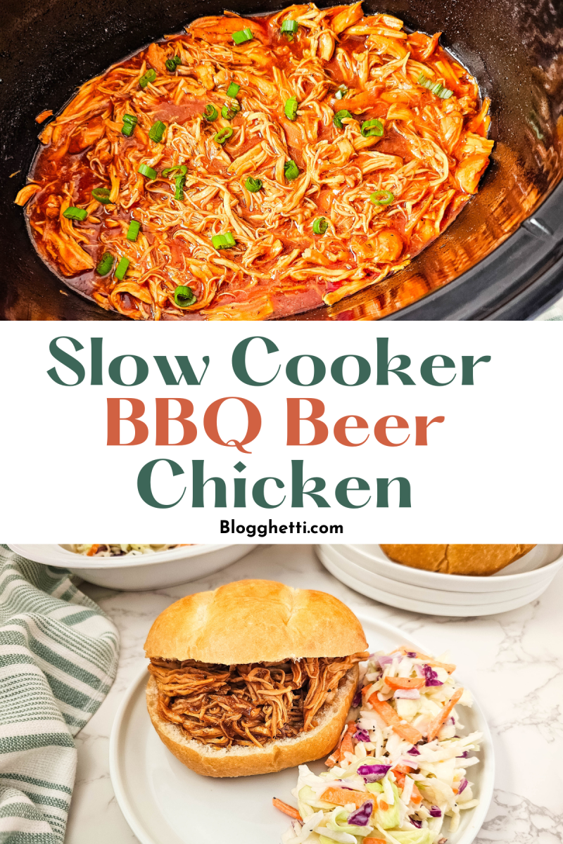 slow cooker bbq beer chicken image with text