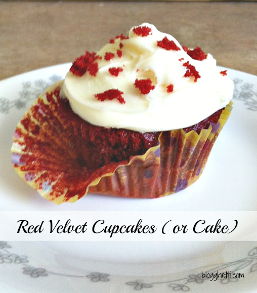 These Red Velvet cupcakes are dramatic in color with their bright red color and topped with cream cheese frosting. The cupcakes have a mild chocolate flavor and are so moist. The mild chocolate flavor comes from adding a small amount of cocoa powder to the batter and buttermilk gives it an extra moist touch.