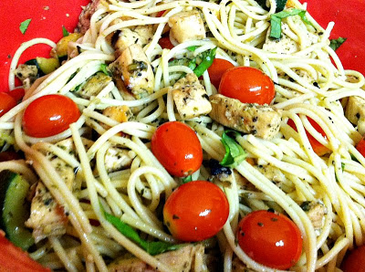 Spaghetti with Grilled Chicken and Tomatoes