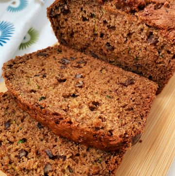 zucchini nut bread sliced on platter