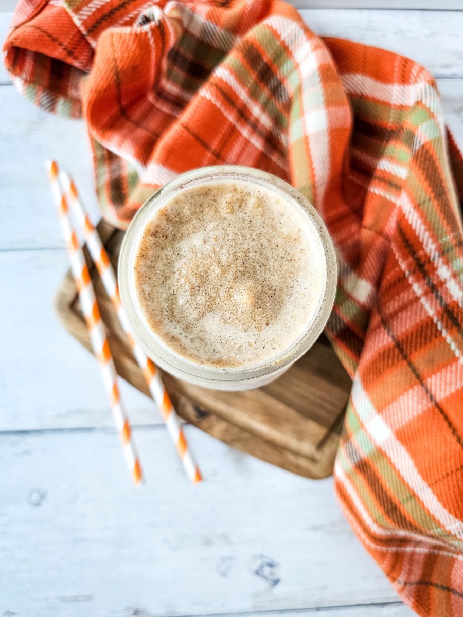 overhead view of healthier pumpkin frappe