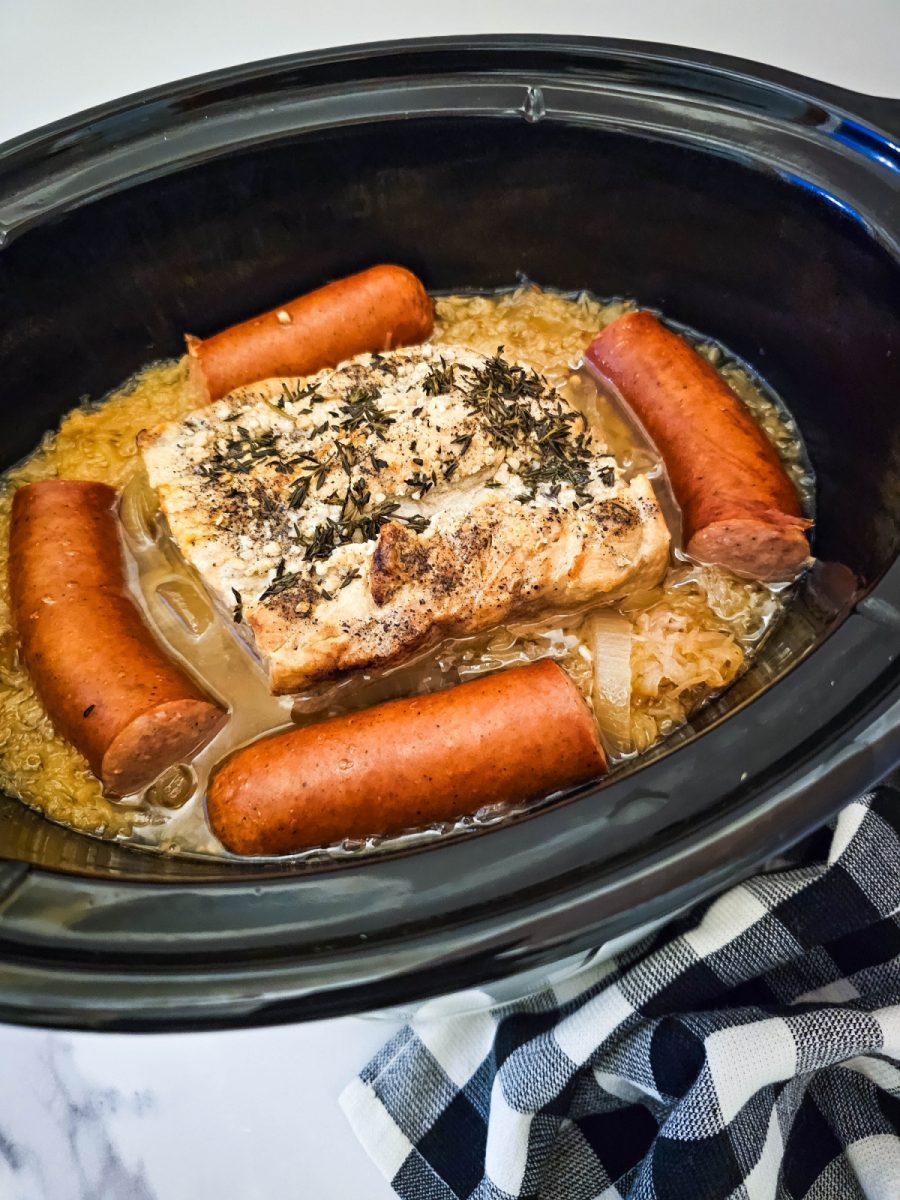 close of slow cooker pennsylvania pork and sauerkraut