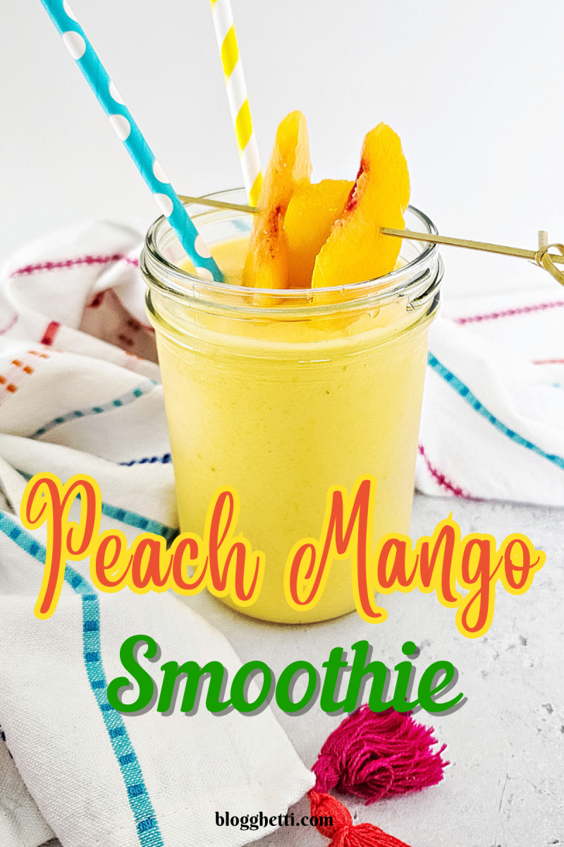 peach mango smoothie image with text overlay