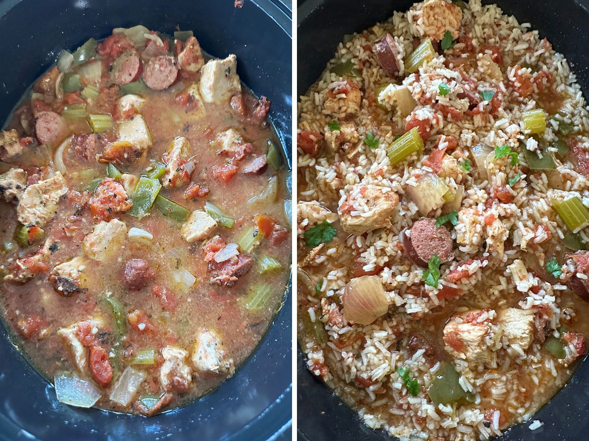 finish dish by adding rice to crock pot