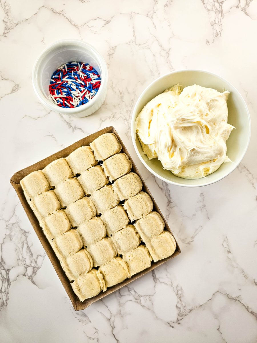 ingredients for red white and blue sugar cookie cups