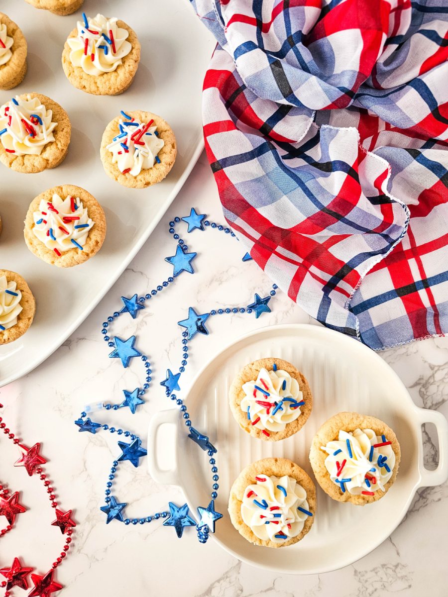 overhead view of patriotic cookie cups with sprinkles