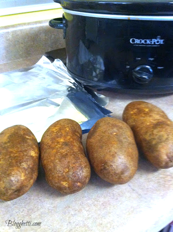 prep crockpot baked potatoes