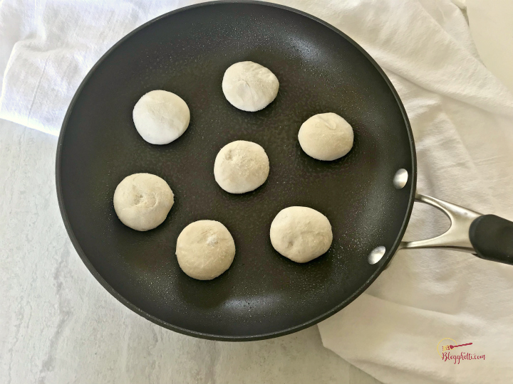 thawing frozen roll dough in skillet