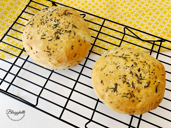 Homemade Rosemary Bread cooling on wire rack