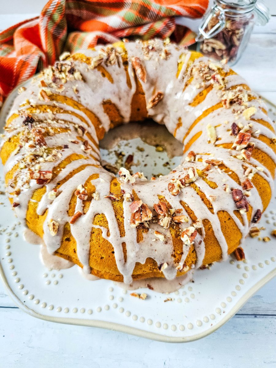 overhead view of pumpkin cake