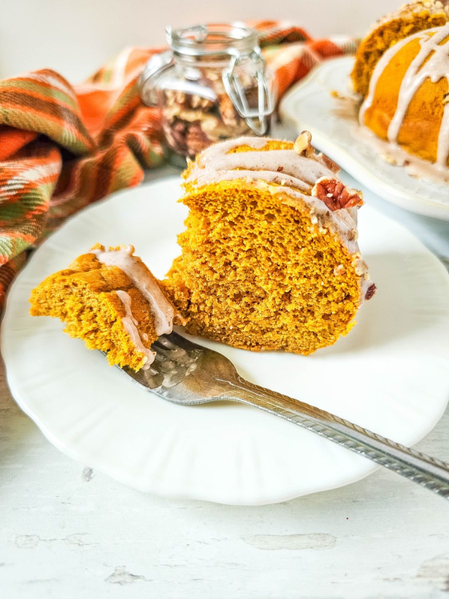 plate and fork with spice cake slice