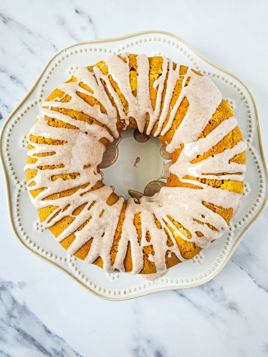 pour glaze over pumpkin cake