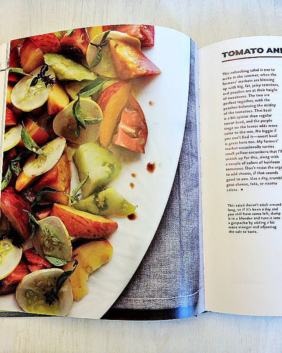 tomato and peach dish photo in cookbook