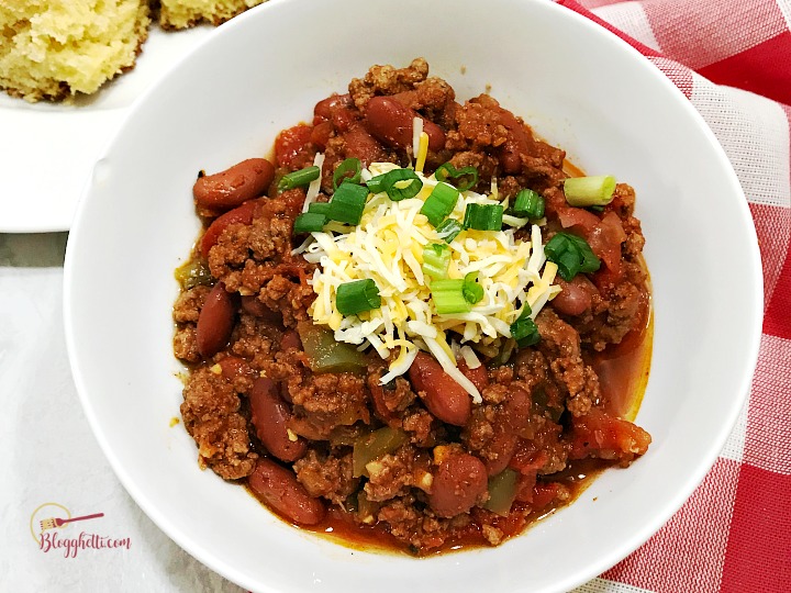 white bowl of the best slow cooker chili ever