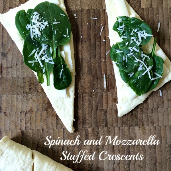 Light and fluffy crescents are loaded with cheese and spinach and make an easy appetizer or light lunch with a salad. #spinach #cheese #appetizer #crescents #meatlessmonday