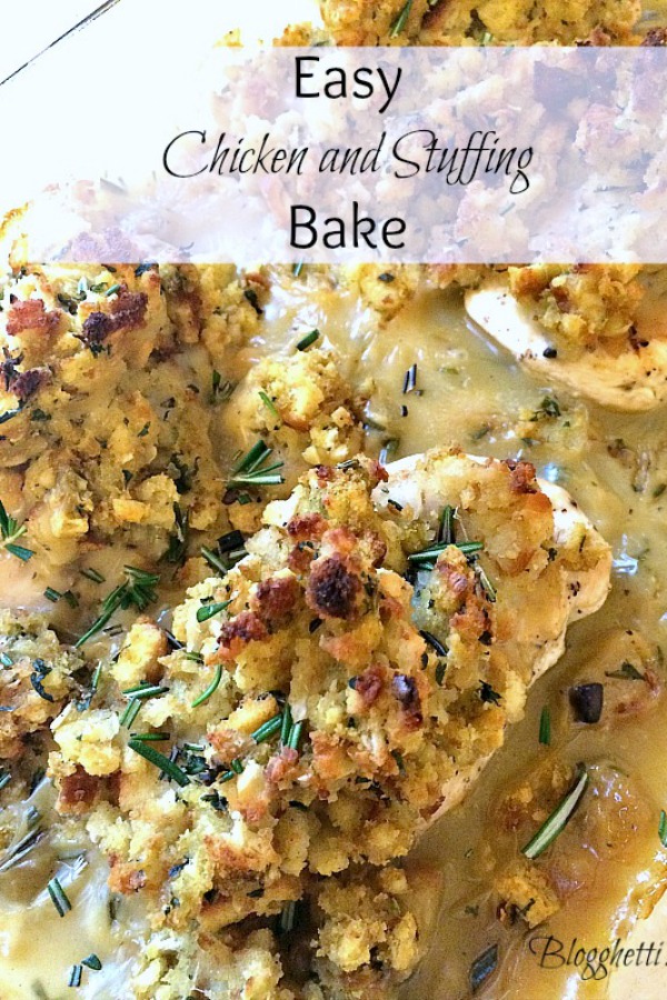 Chicken and Stuffing Bake in a casserole dish