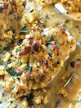 close up of Easy Chicken and Stuffing Bake