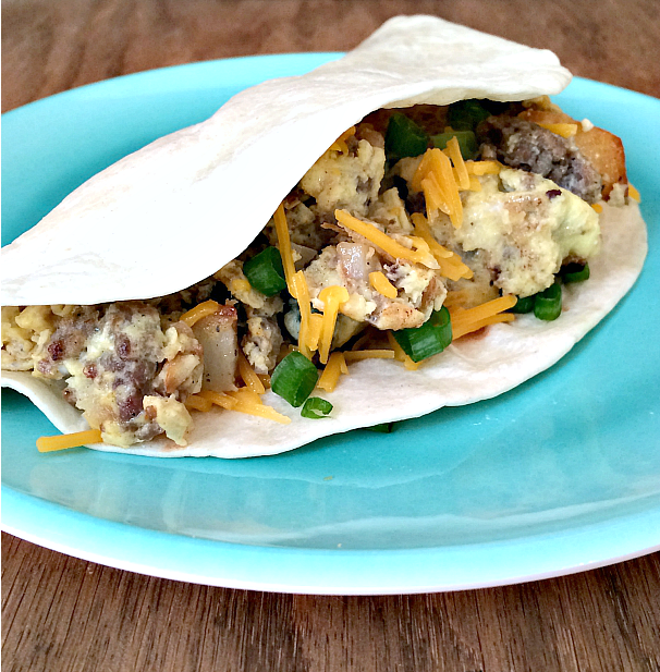 breakfast burritos on a blue plate