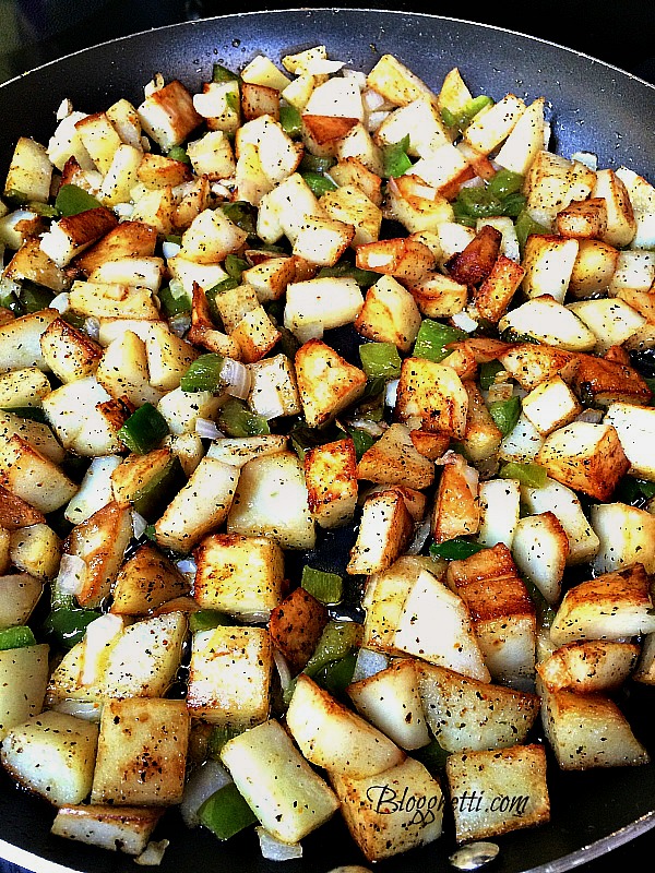 hashbrown potatoes in a skillet