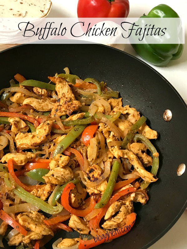 I made these Buffalo Chicken Fajitas with her in mind and yes, true to her taste buds her words were, "this is good but could be spicier"!