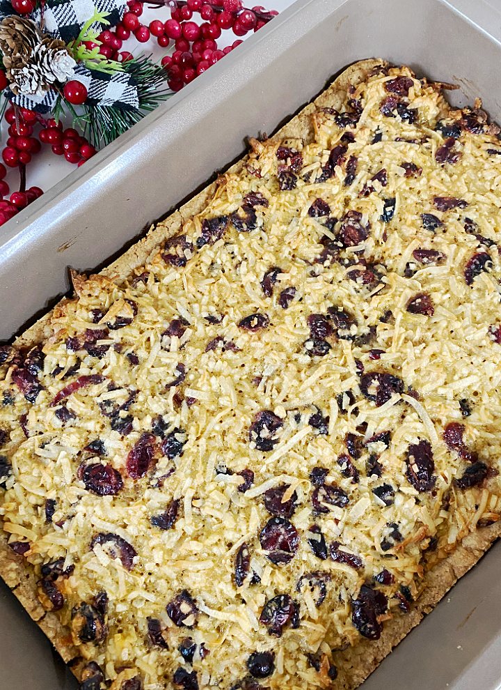 baked cranberry bars cooling