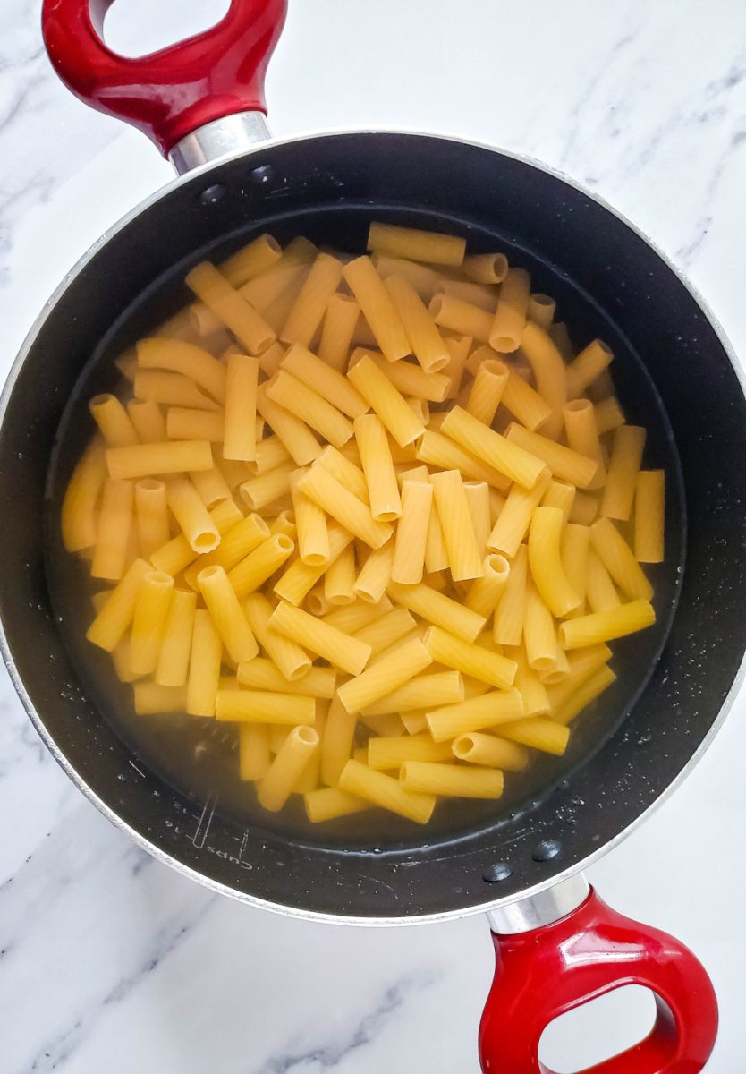 boil rigatoni in large pot