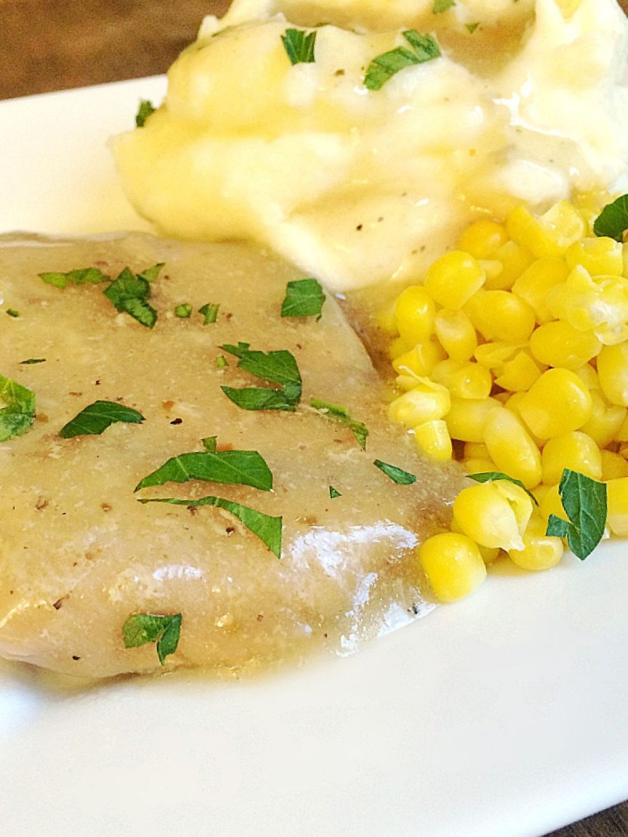 close up of pork chop dinner
