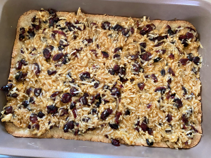 coconut cranberry bars ready to bake