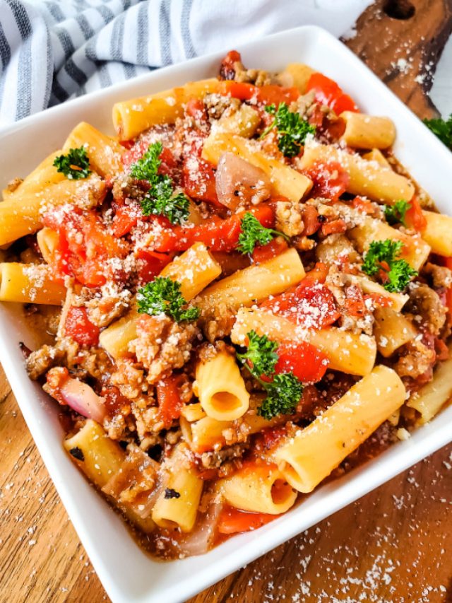 Spicy Sausage and Beef Rigatoni with Fire-Roasted Tomatoes