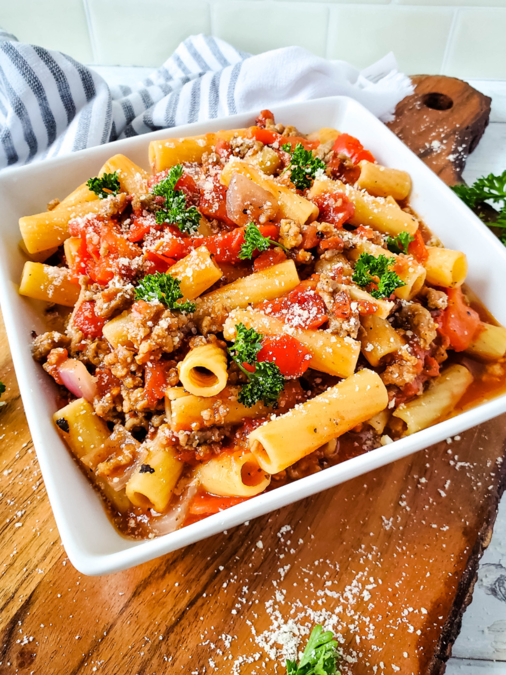 Spicy Sausage and Beef Rigatoni with Fire-Roasted Tomatoes