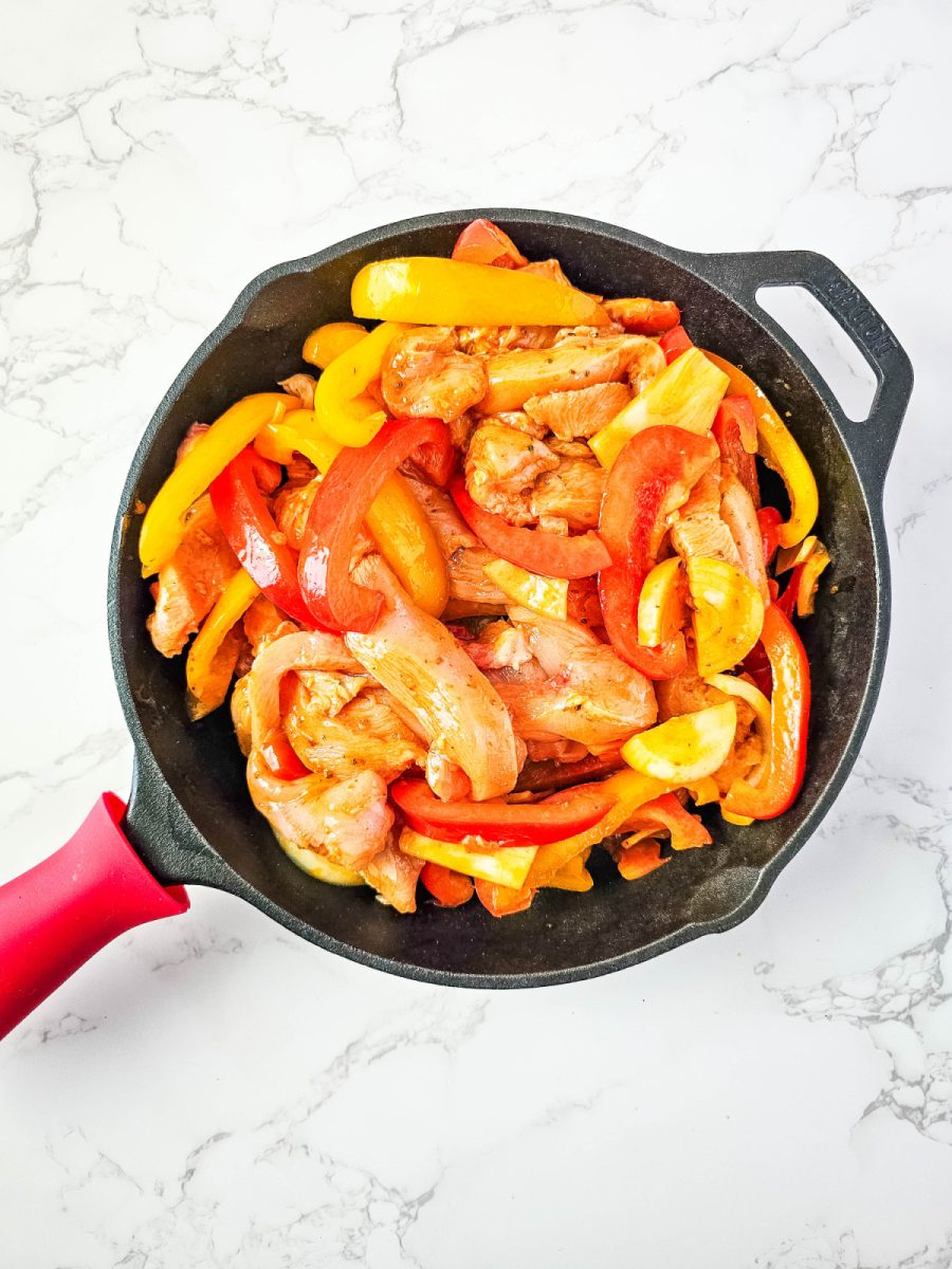 skillet with chicken fajita mix ready to cook