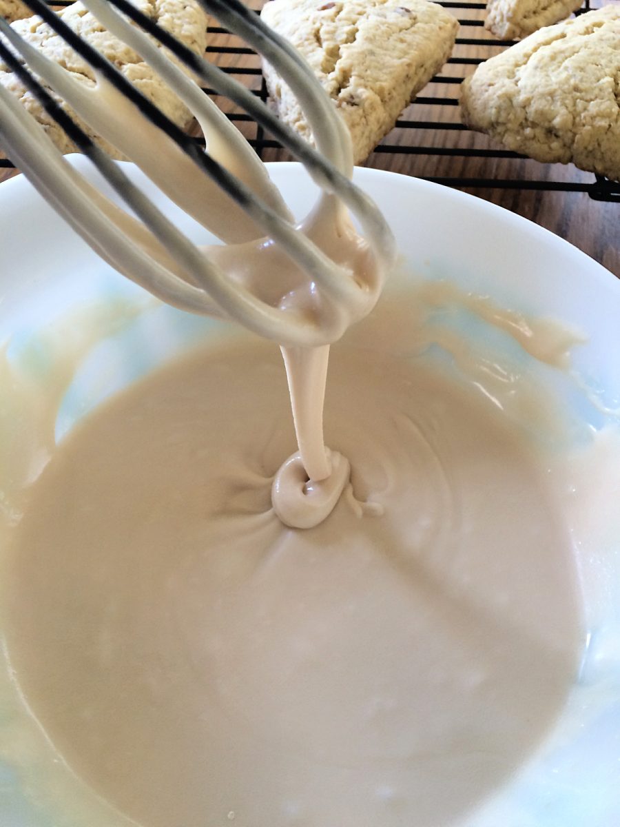 making the maple frosting in bowl