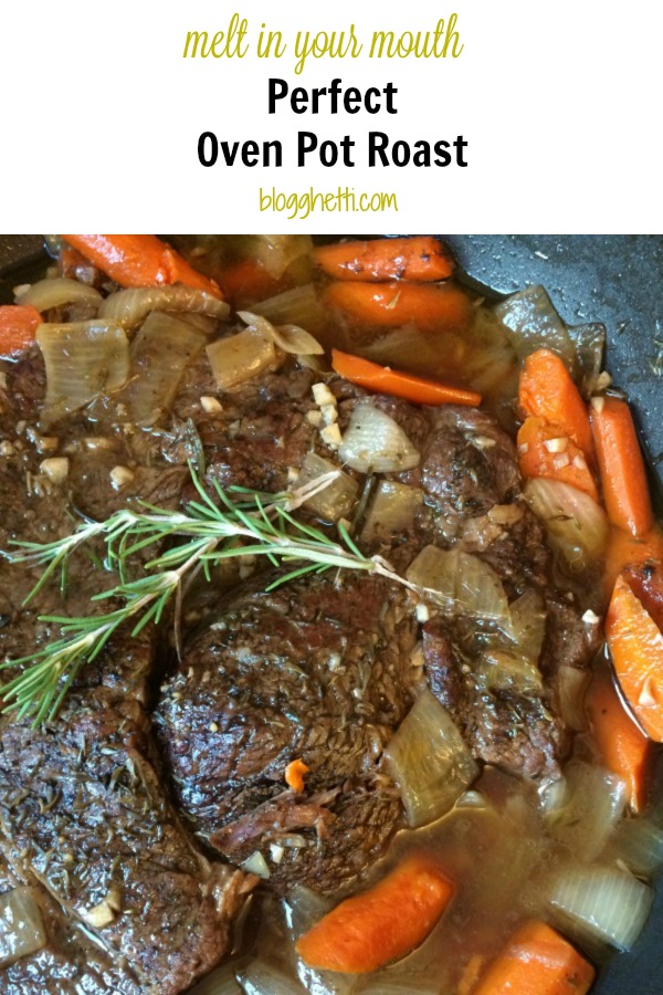 Pot roast with carrots and onions in a Dutch oven