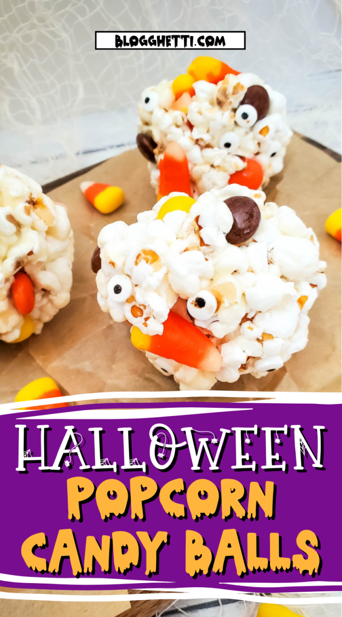 halloween popcorn candy balls image with text overlay
