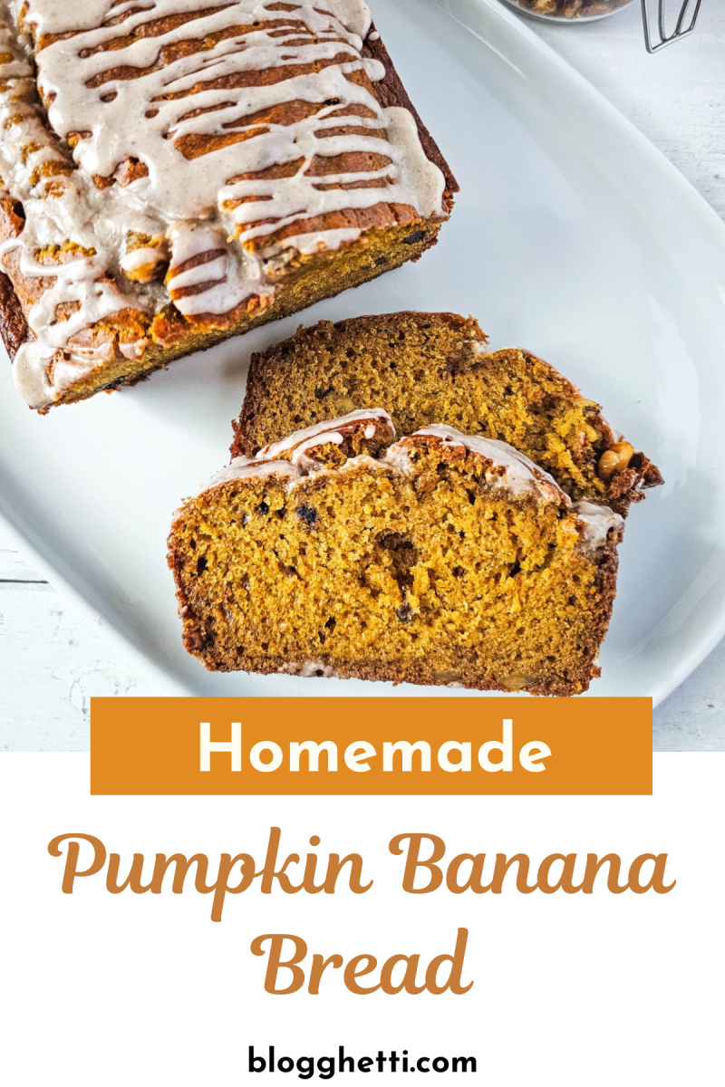 homemade pumpkin banana bread image with text