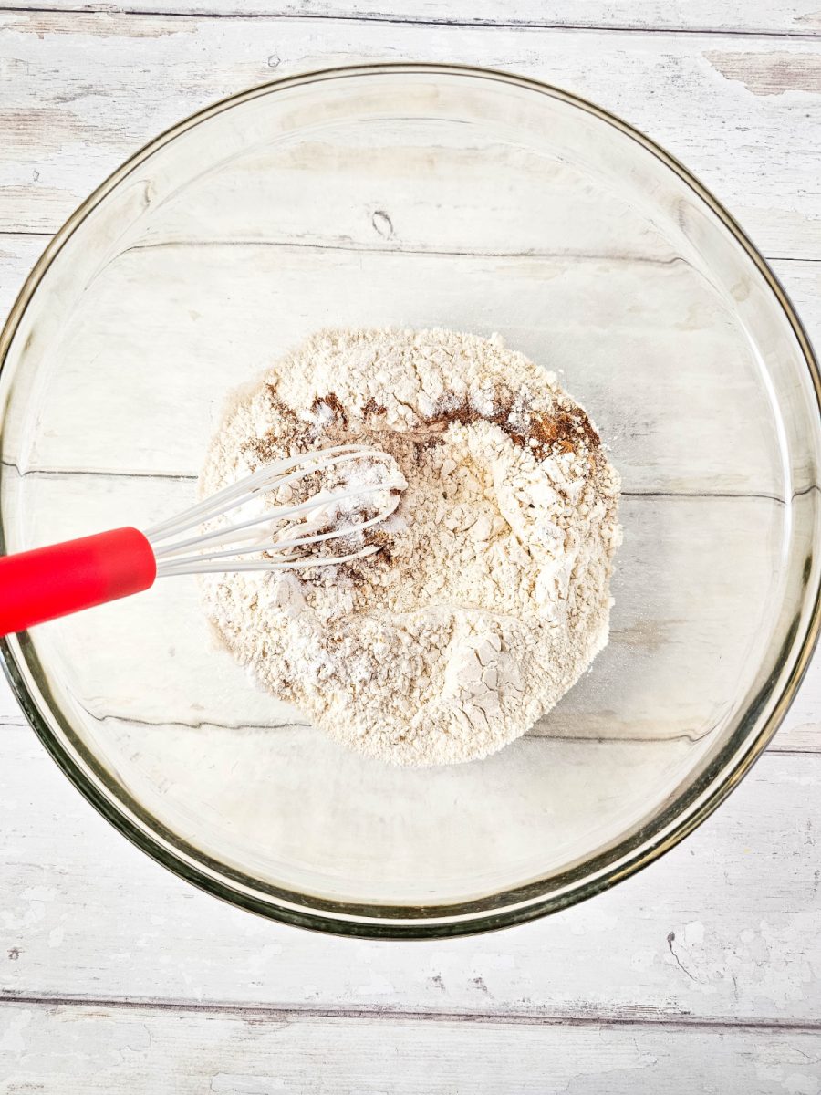 whisking dry ingredients in bowl