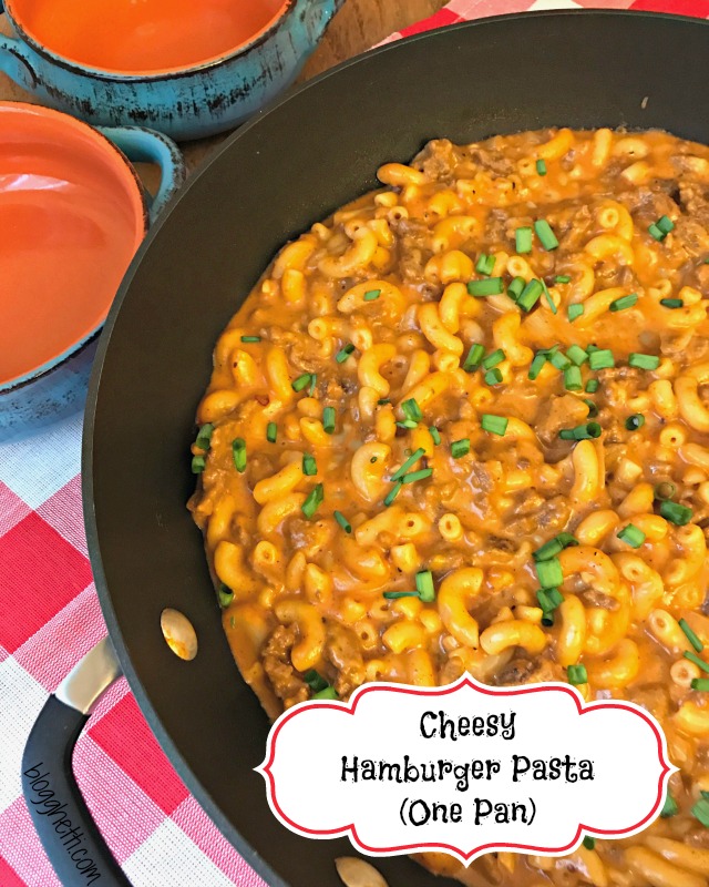 This delicious Cheesy Hamburger Pasta (One Pan) comes together in under 30 minutes with ingredients that you probably already have on hand. If you love the Hamburger Helper type meals, you'll love this skillet meal!