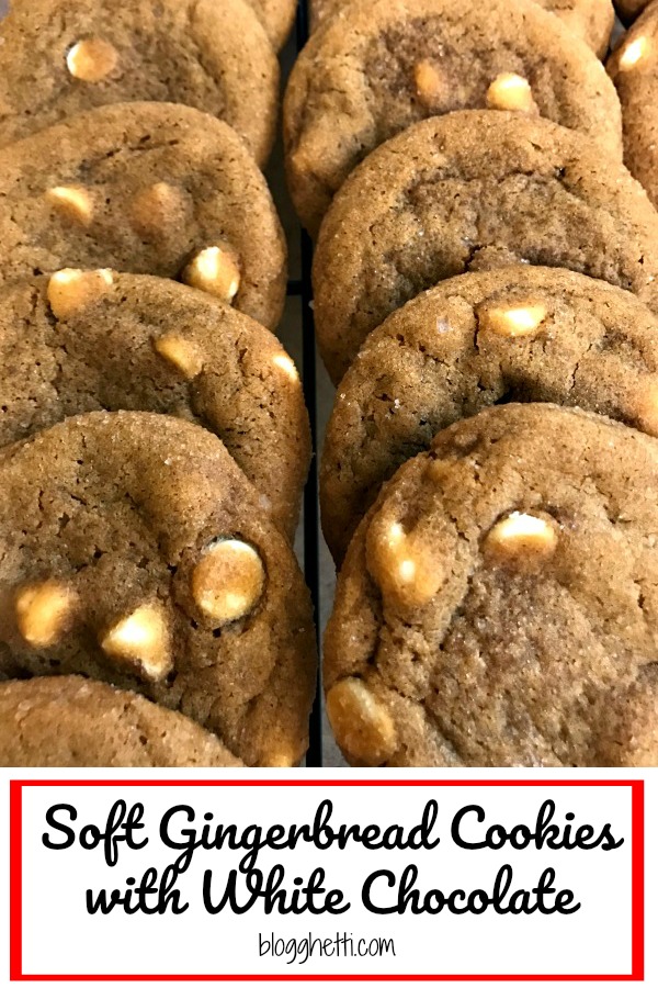 plate of Soft Gingerbread Cookies with white chocolate chips