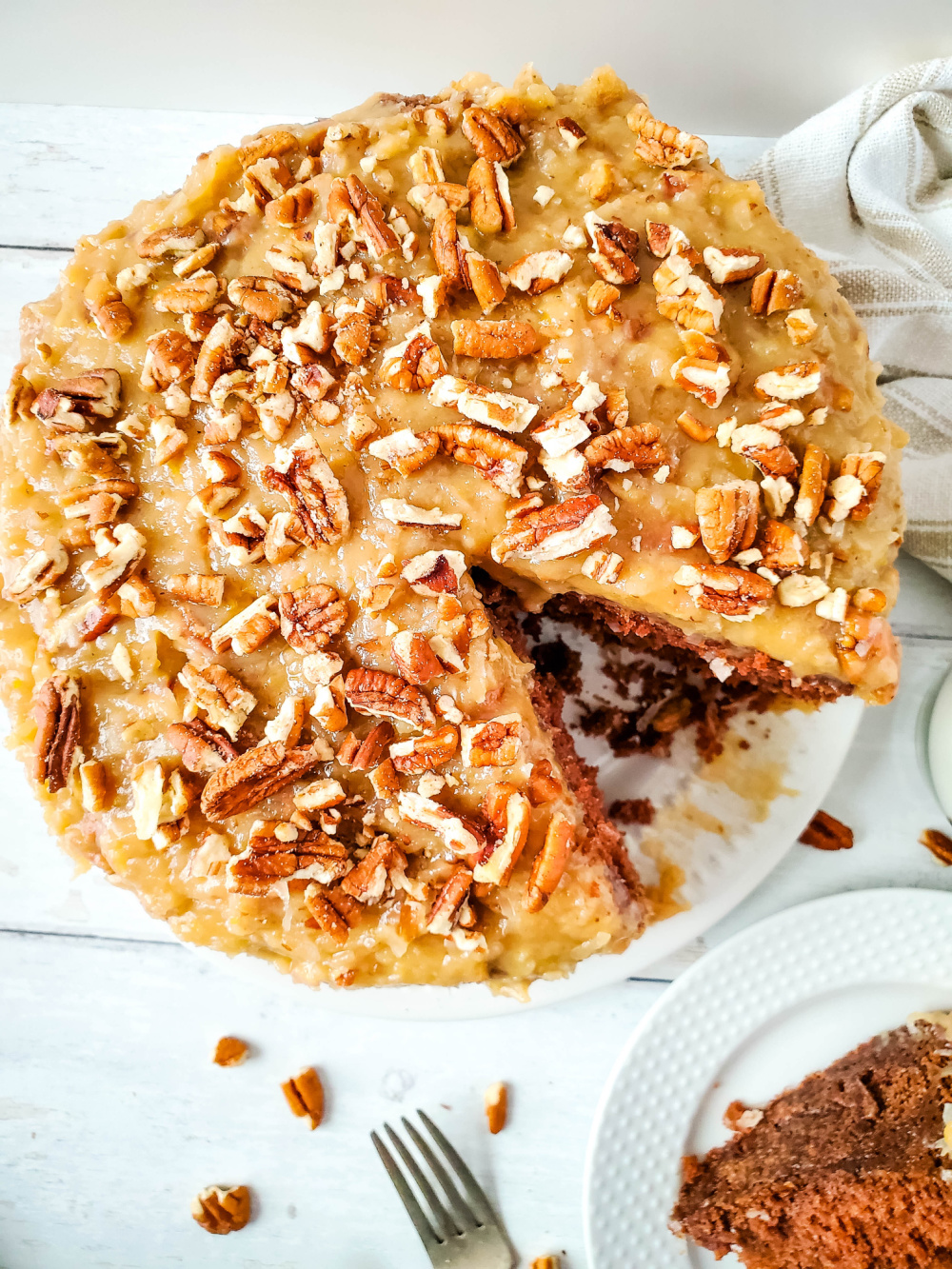 Homemade German Chocolate Cake with Coconut Pecan Frosting