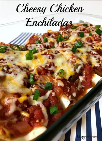 This Cheesy Chicken Enchilada dish is sure to become a family favorite with all of the cheesy, creamy, and slightly spicy goodness mixed with the shredded chicken; all wrapped up in a tortilla shell.