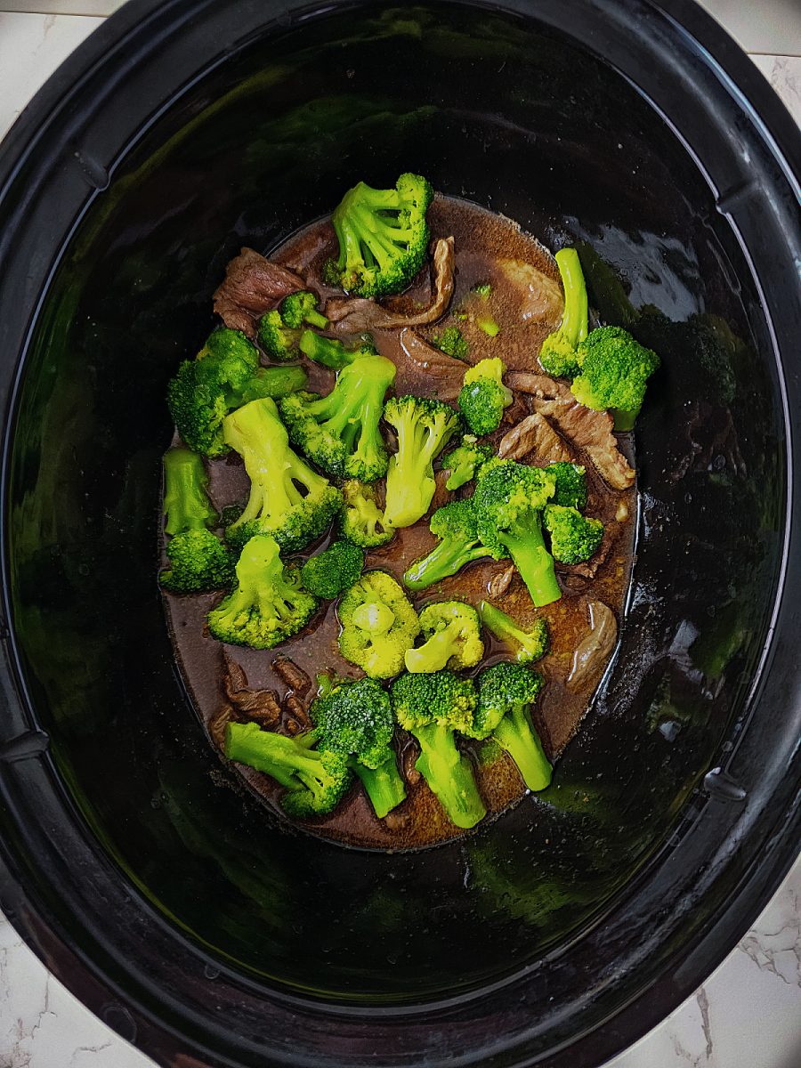 add thickener and frozen broccoli to slow cooker