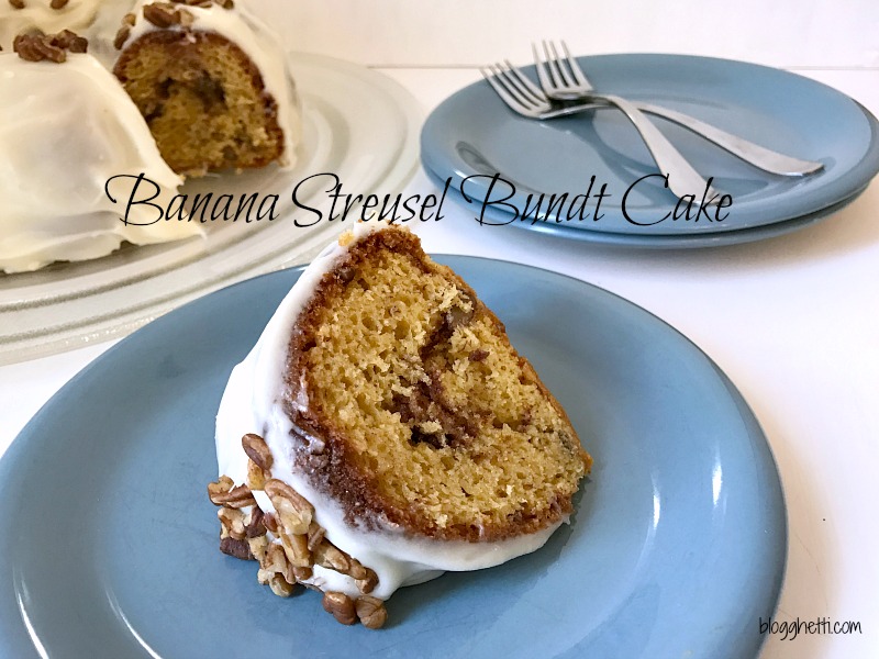 This Banana Streusel Bundt Cake is a perfect way to use up those very ripe bananas you have just laying around. The cake is simply delicious, moist, and you won't believe it came from a boxed cake mix!