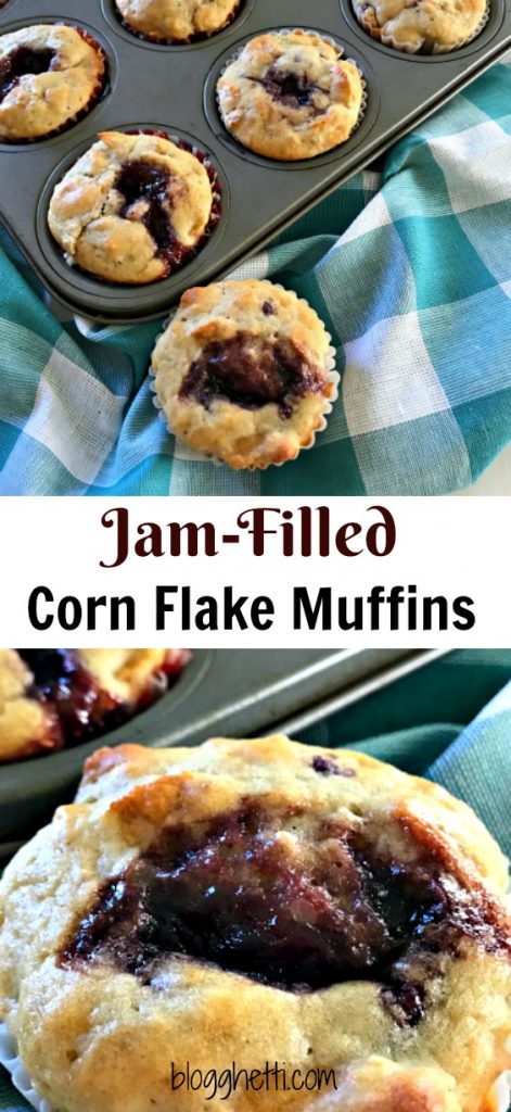 These moist and tender Jam-Filled Corn Flake Muffins are the perfect way to start your day or a quick pick-me-up snack in the afternoon. The sweetness of the jam bake inside the cereal is such a treat and change from your typical breakfast meal or snack.