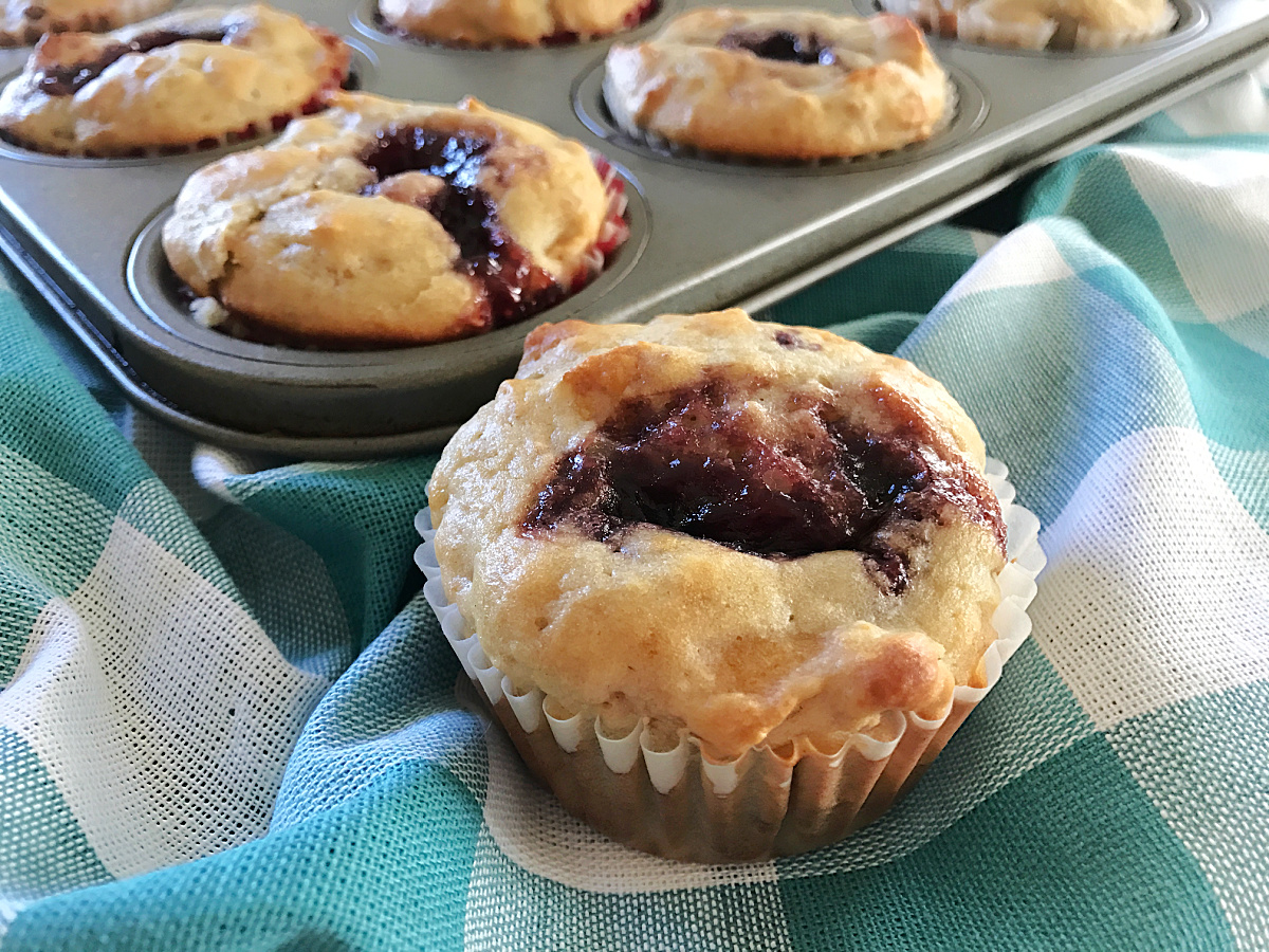 muffins with jam and ceareal in them - close up of one